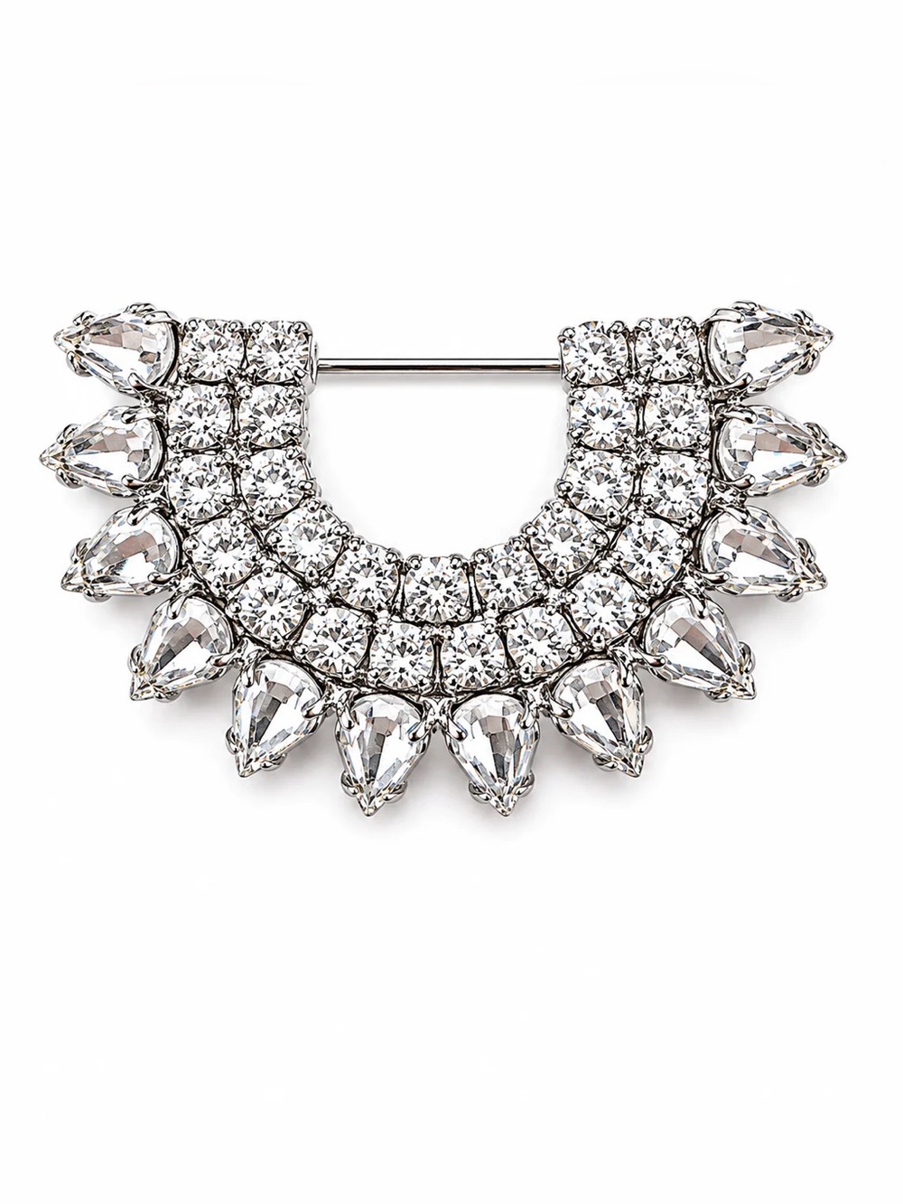 Vintage Rhinestone Statement Brooch – Silver Tone Crystal Fan Design